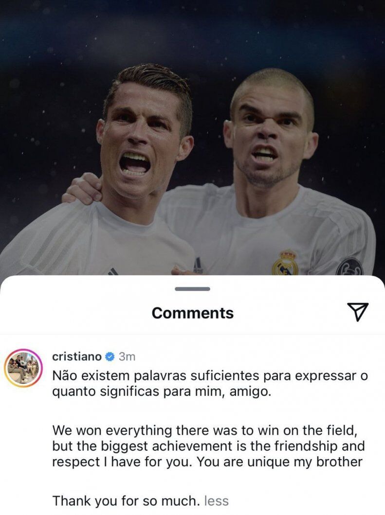 پیام خاص رونالدو بعد از خداحافظی پپه