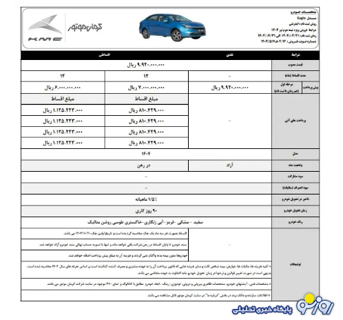 شرایط فروش ۲ خودرو کرمان موتور ویژه امروز - ۲۱ تیر ۱۴۰۴