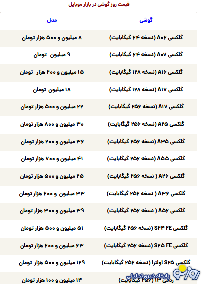 قیمت گوشی سامسونگ، شیائومی و آیفون امروز دوشنبه ۱۲ آبان ۱۴۰۴